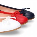 New white Soft leather CEREMONY ballet flats with adjustable ribbon.