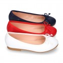 New white Soft leather CEREMONY ballet flats with adjustable ribbon.