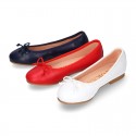 New white Soft leather CEREMONY ballet flats with adjustable ribbon.