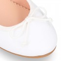 New white Soft leather CEREMONY ballet flats with adjustable ribbon.