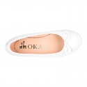 New white Soft leather CEREMONY ballet flats with adjustable ribbon.