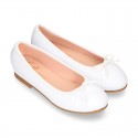 New white Soft leather CEREMONY ballet flats with adjustable ribbon.