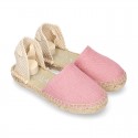 MAKE UP PINK LINEN Canvas Girl espadrille shoes with ties closure design.