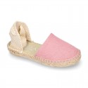 MAKE UP PINK LINEN Canvas Girl espadrille shoes with ties closure design.