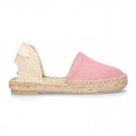 MAKE UP PINK LINEN Canvas Girl espadrille shoes with ties closure design.