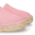 MAKE UP PINK LINEN Canvas Girl espadrille shoes with ties closure design.