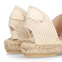 MAKE UP PINK LINEN Canvas Girl espadrille shoes with ties closure design.