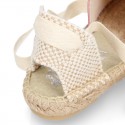 MAKE UP PINK LINEN Canvas Girl espadrille shoes with ties closure design.