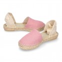 MAKE UP PINK LINEN Canvas Girl espadrille shoes with ties closure design.