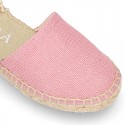 MAKE UP PINK LINEN Canvas Girl espadrille shoes with ties closure design.