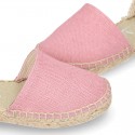 MAKE UP PINK LINEN Canvas Girl espadrille shoes with ties closure design.