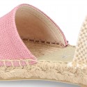 MAKE UP PINK LINEN Canvas Girl espadrille shoes with ties closure design.