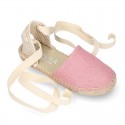 MAKE UP PINK LINEN Canvas Girl espadrille shoes with ties closure design.