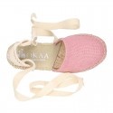 MAKE UP PINK LINEN Canvas Girl espadrille shoes with ties closure design.