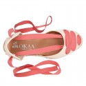 Cotton canvas wedge woman espadrilles shoes Valenciana style with three ribbons design in MAKE UP PINK.