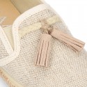 LINEN canvas MOCCASIN style espadrille shoes with tassels in NATURAL color.