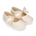 LINEN Cotton canvas little Mary Jane shoes with RIBBON design for girls.