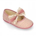 LINEN Cotton canvas little Mary Jane shoes with RIBBON design for girls.