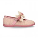 LINEN Cotton canvas little Mary Jane shoes with RIBBON design for girls.