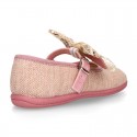 LINEN Cotton canvas little Mary Jane shoes with RIBBON design for girls.