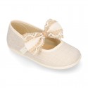 LINEN Cotton canvas little Mary Jane shoes with RIBBON design for girls.