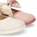 LINEN Cotton canvas little Mary Jane shoes with RIBBON design for girls.