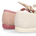 LINEN Cotton canvas little Mary Jane shoes with RIBBON design for girls.