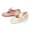 LINEN Cotton canvas little Mary Jane shoes with RIBBON design for girls.