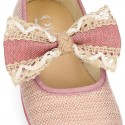 LINEN Cotton canvas little Mary Jane shoes with RIBBON design for girls.