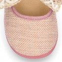 LINEN Cotton canvas little Mary Jane shoes with RIBBON design for girls.