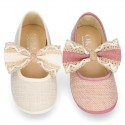 LINEN Cotton canvas little Mary Jane shoes with RIBBON design for girls.