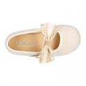LINEN Cotton canvas little Mary Jane shoes with RIBBON design for girls.