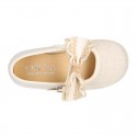 LINEN Cotton canvas little Mary Jane shoes with RIBBON design for girls.