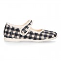 VICHY Cotton canvas Girl Mary Jane shoes with hook and loop strap closure and button.