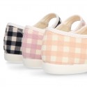 VICHY Cotton canvas Girl Mary Jane shoes with hook and loop strap closure and button.