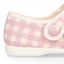 VICHY Cotton canvas Girl Mary Jane shoes with hook and loop strap closure and button.