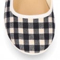 VICHY Cotton canvas Girl Mary Jane shoes with hook and loop strap closure and button.