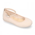 Serratex canvas Mary Janes dancer style with crossed ribbons or buckle fastening.