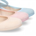 Serratex canvas Mary Janes dancer style with crossed ribbons or buckle fastening.