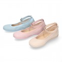 Serratex canvas Mary Janes dancer style with crossed ribbons or buckle fastening.