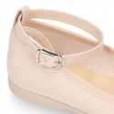 Serratex canvas Mary Janes dancer style with crossed ribbons or buckle fastening.