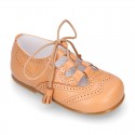 CAMEL Nappa leather ENGLISH style shoes with laces with tassels.