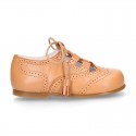 CAMEL Nappa leather ENGLISH style shoes with laces with tassels.