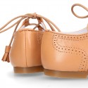 CAMEL Nappa leather ENGLISH style shoes with laces with tassels.