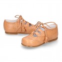 CAMEL Nappa leather ENGLISH style shoes with laces with tassels.