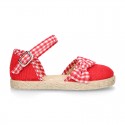 Red Linen canvas Girl espadrille shoes with VICHY design.