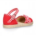 Red Linen canvas Girl espadrille shoes with VICHY design.