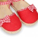 Red Linen canvas Girl espadrille shoes with VICHY design.