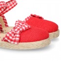 Red Linen canvas Girl espadrille shoes with VICHY design.