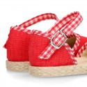 Red Linen canvas Girl espadrille shoes with VICHY design.